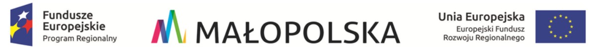 Logo: Fundusze Europejskie / Małopolska / Unia Europejska (EFRR)