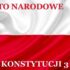 Narodowe Święto Konstytucji 3 Maja. W tle biało-czerwona pofalowana flaga