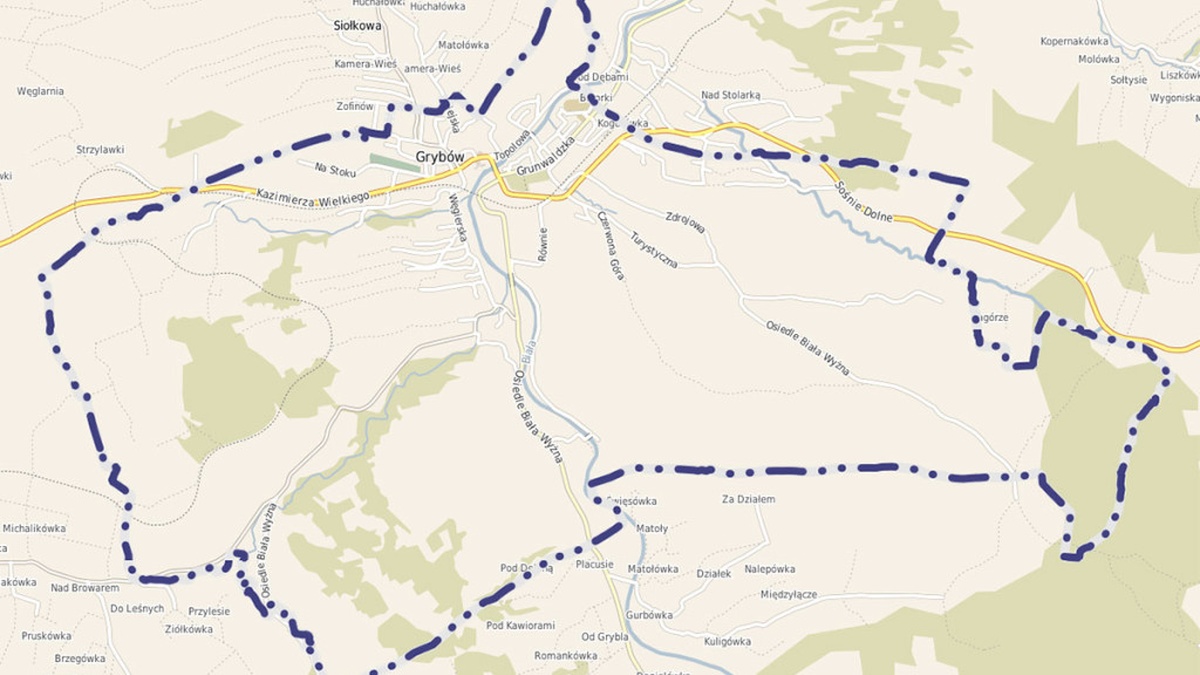 Rejonizacja i terminarz wypłat świadczeń Zakładka "Rejonizacja i terminarz wypłat świadczeń" - mapa z granicami Miasta Grybów