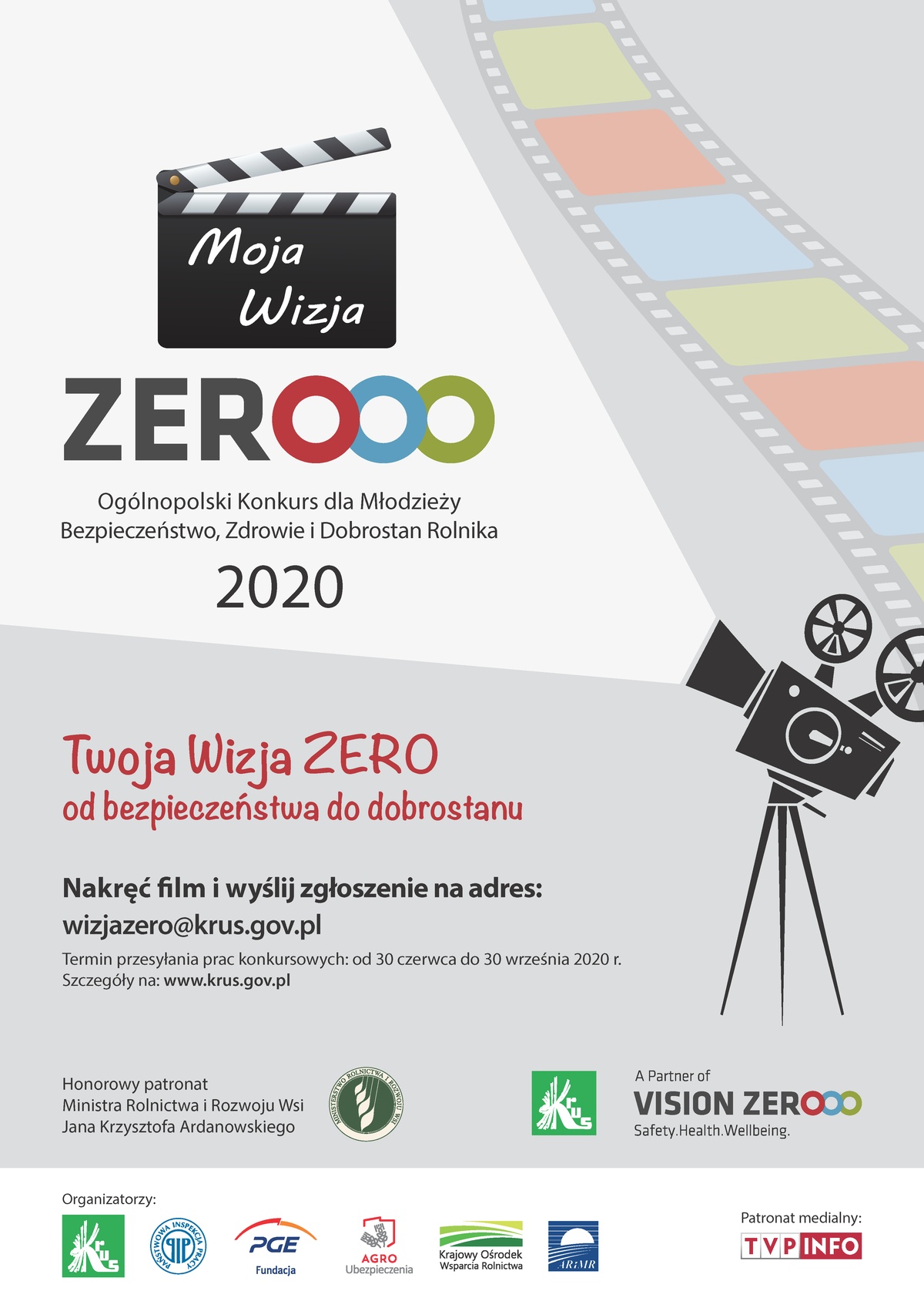 Plakat informacyjny - II Ogólnopolski Konkurs dla Młodzieży "Moja Wizja Zero – Bezpieczeństwo, Zdrowie i Dobrostan Rolnika"
