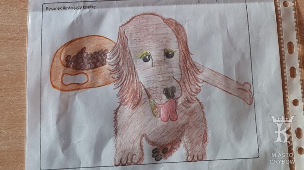 Kartka formularza z narysowanym przez dziecko pieskiem