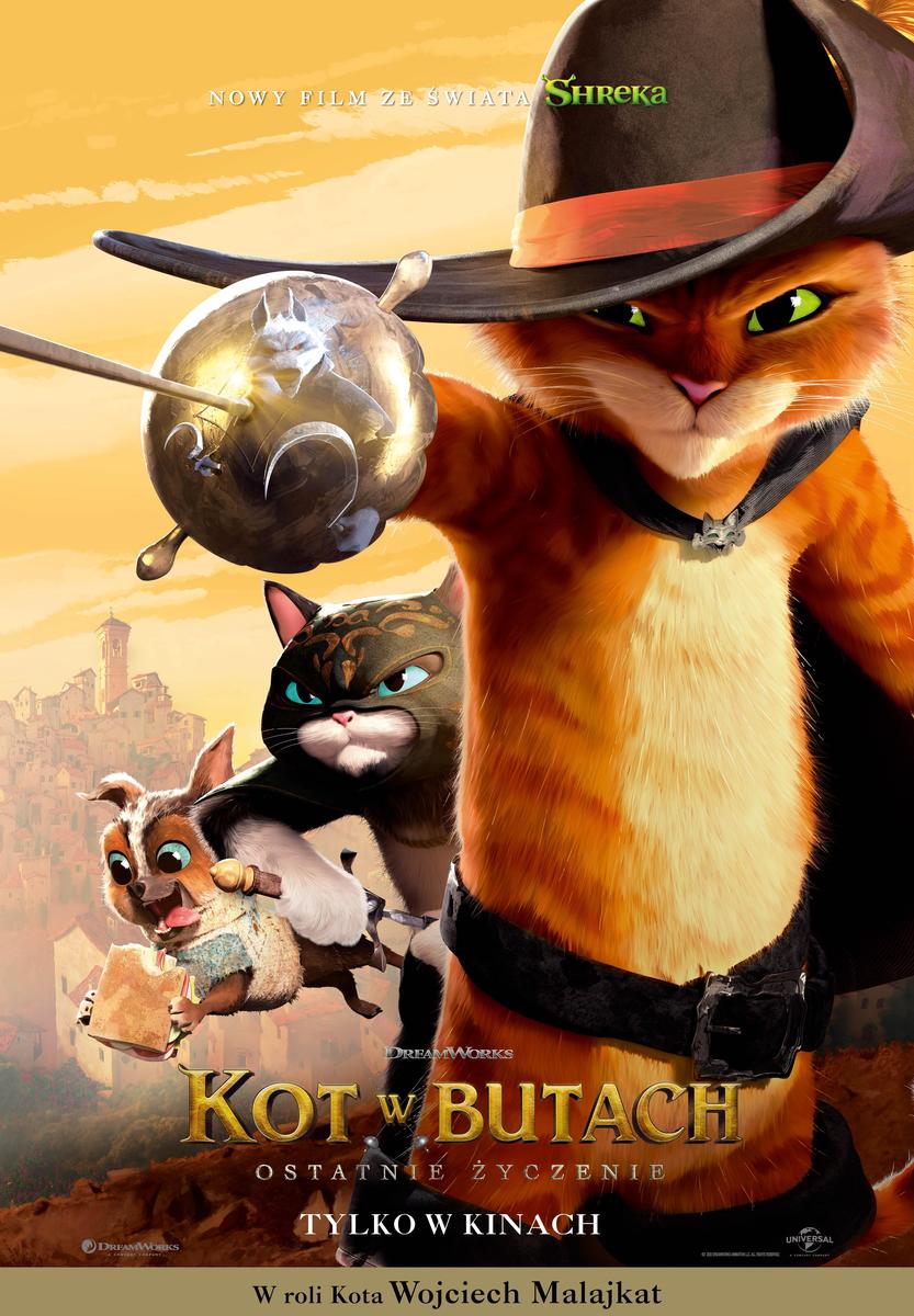 Grafika reklamowa w formie plakatu zapraszająca do kina na film KOT W BUTACH: OSTATNIE ŻYCZENIE