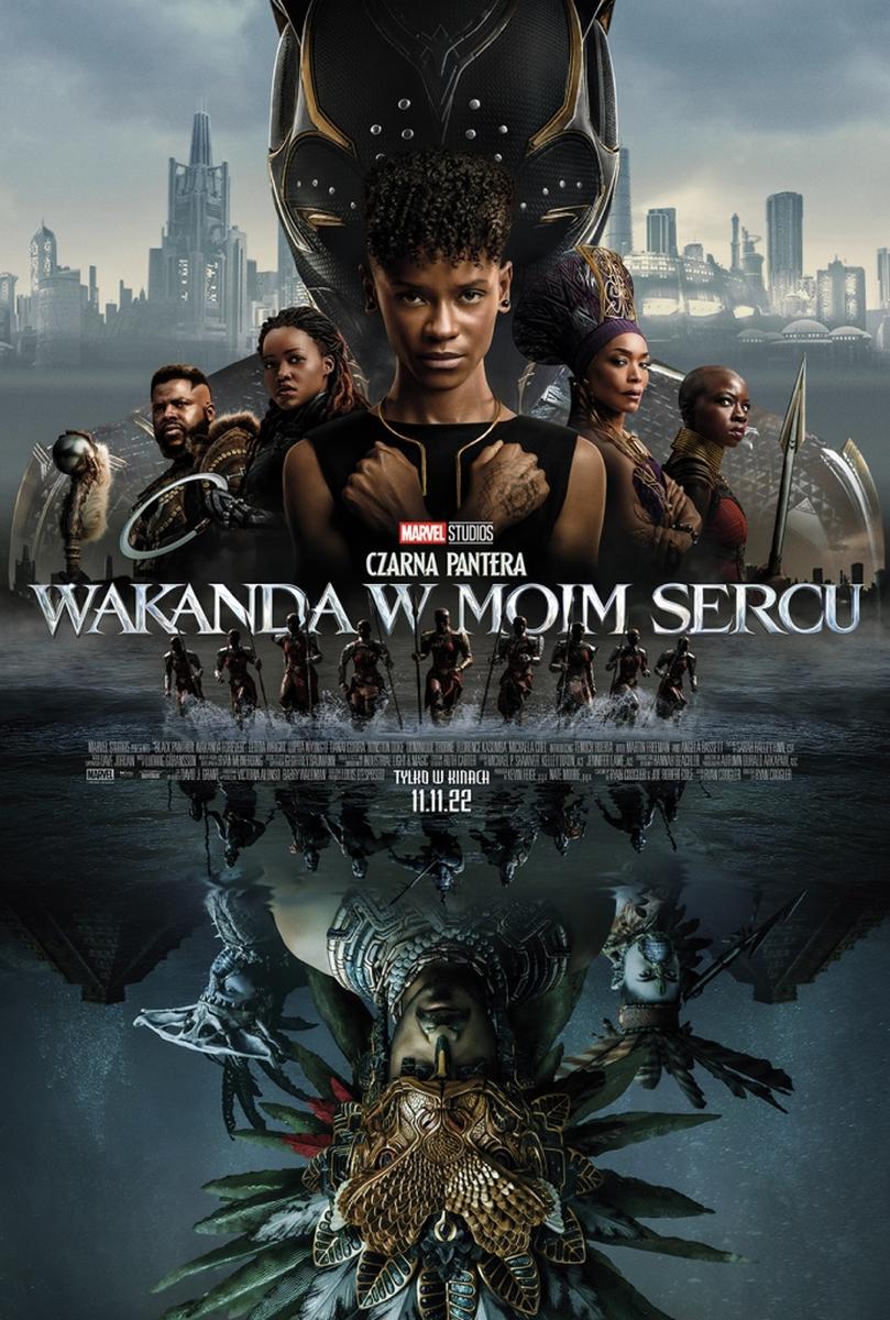 Grafika reklamowa w formie plakatu zapraszająca do kina na film CZARNA PANTERA: WAKANDA W MOIM SERCU