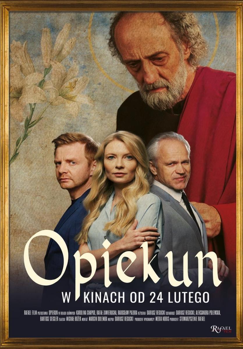 Grafika reklamowa w formie plakatu zapraszająca do kina na film OPIEKUN