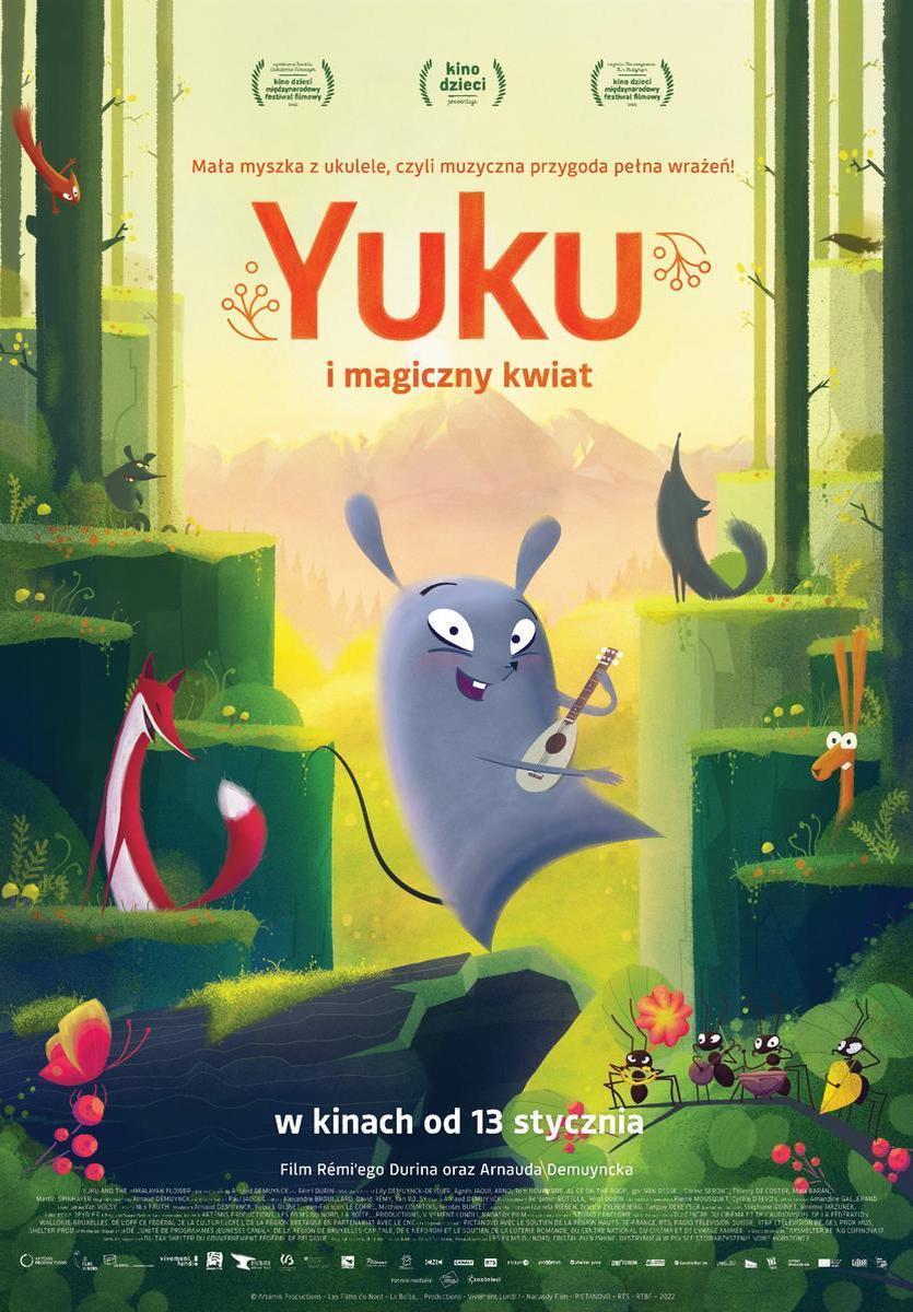 Grafika reklamowa w formie plakatu zapraszająca do kina na film YUKU I MAGICZNY KWIAT