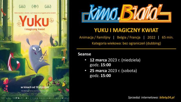 Grafika reklamowa w formie plakatu zapraszająca do kina na film YUKU I MAGICZNY KWIAT