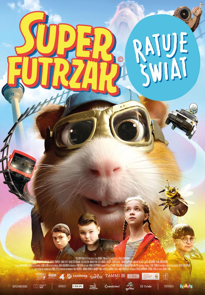 Grafika reklamowa w formie plakatu zapraszająca do kina na film SUPER FUTRZAK RATUJE ŚWIAT