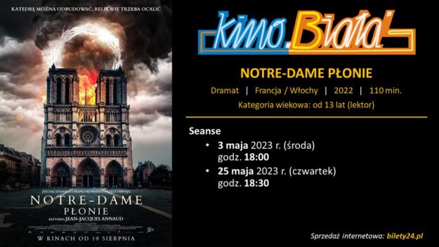 Grafika przedstawiająca harmonogram emisji filmu NOTRE-DAME PŁONIE