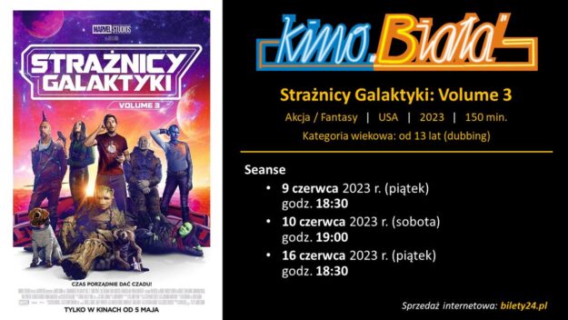 Grafika przedstawiająca harmonogram emisji filmu STRAŻNICY GALAKTYKI: VOLUME 3