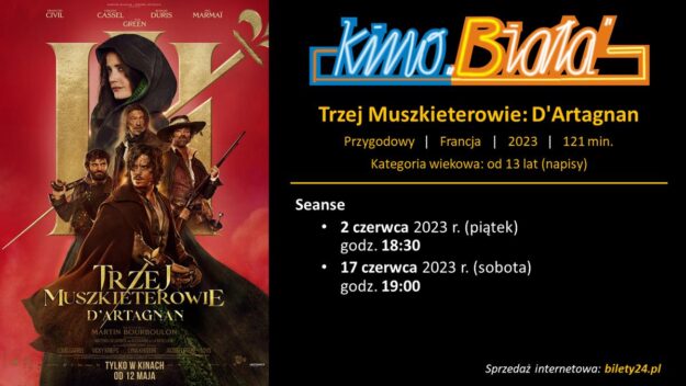 Grafika przedstawiająca harmonogram emisji filmu TRZEJ MUSZKIETEROWIE: D'ARTAGNAN