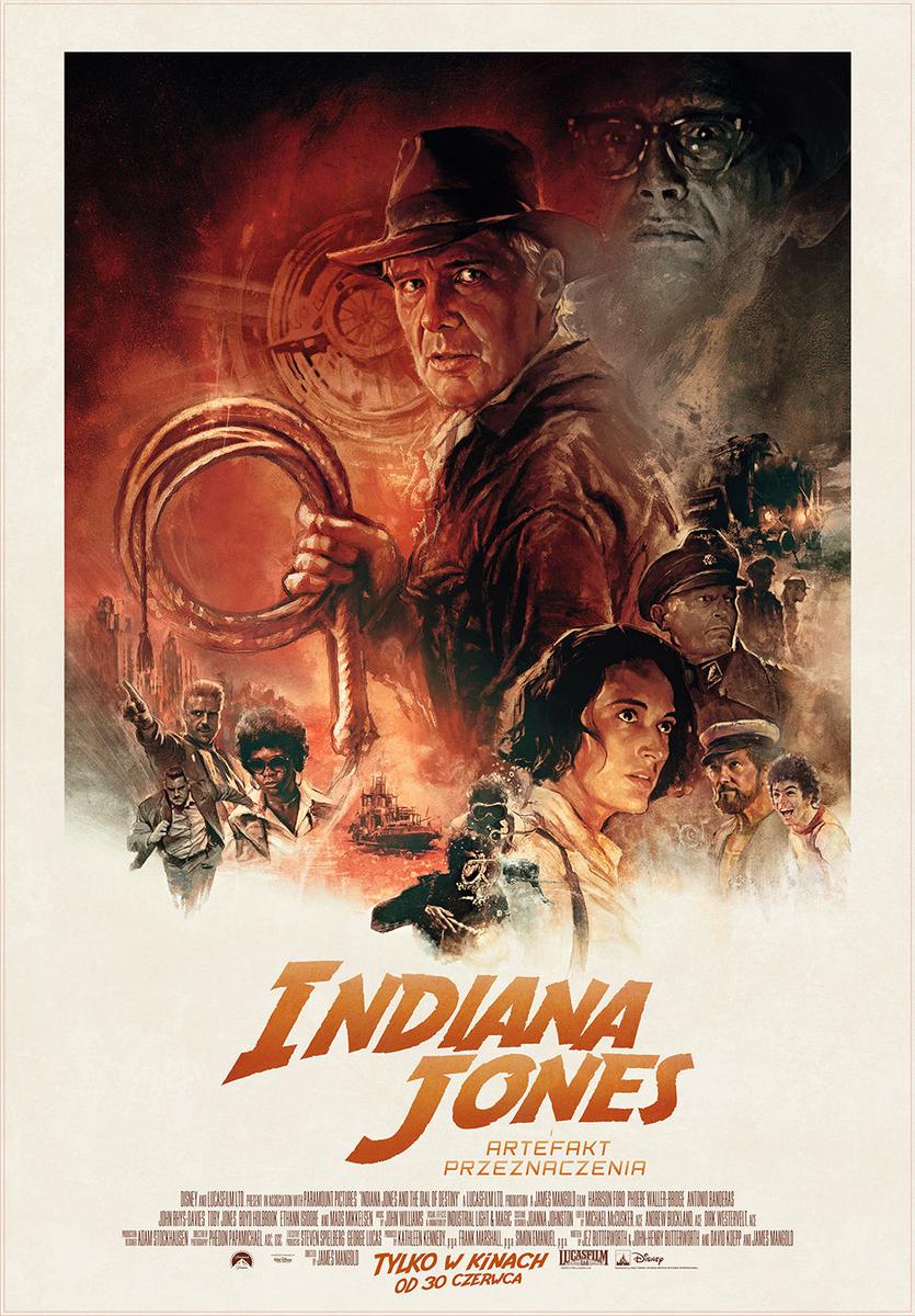 Grafika reklamowa w formie plakatu zapraszająca do kina na film INDIANA JONES I ARTEFAKT PRZEZNACZENIA