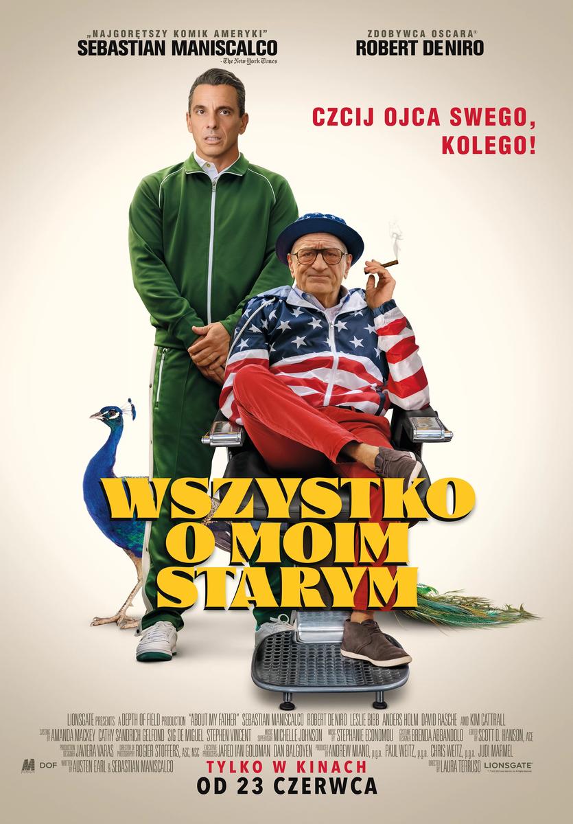 Grafika reklamowa w formie plakatu zapraszająca do kina na film WSZYSTKO O MOIM STARYM