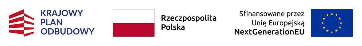 Zestaw logotypów: Krajowy Plan Rozbudowy, Rzeczpospolita Polska oraz Unia Europejska (NextGeneration EU)