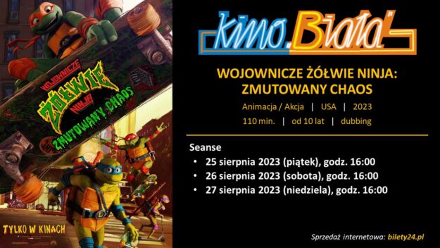 Grafika przedstawiająca harmonogram emisji filmu WOJOWNICZE ŻÓŁWIE NINJA: ZMUTOWANY CHAOS