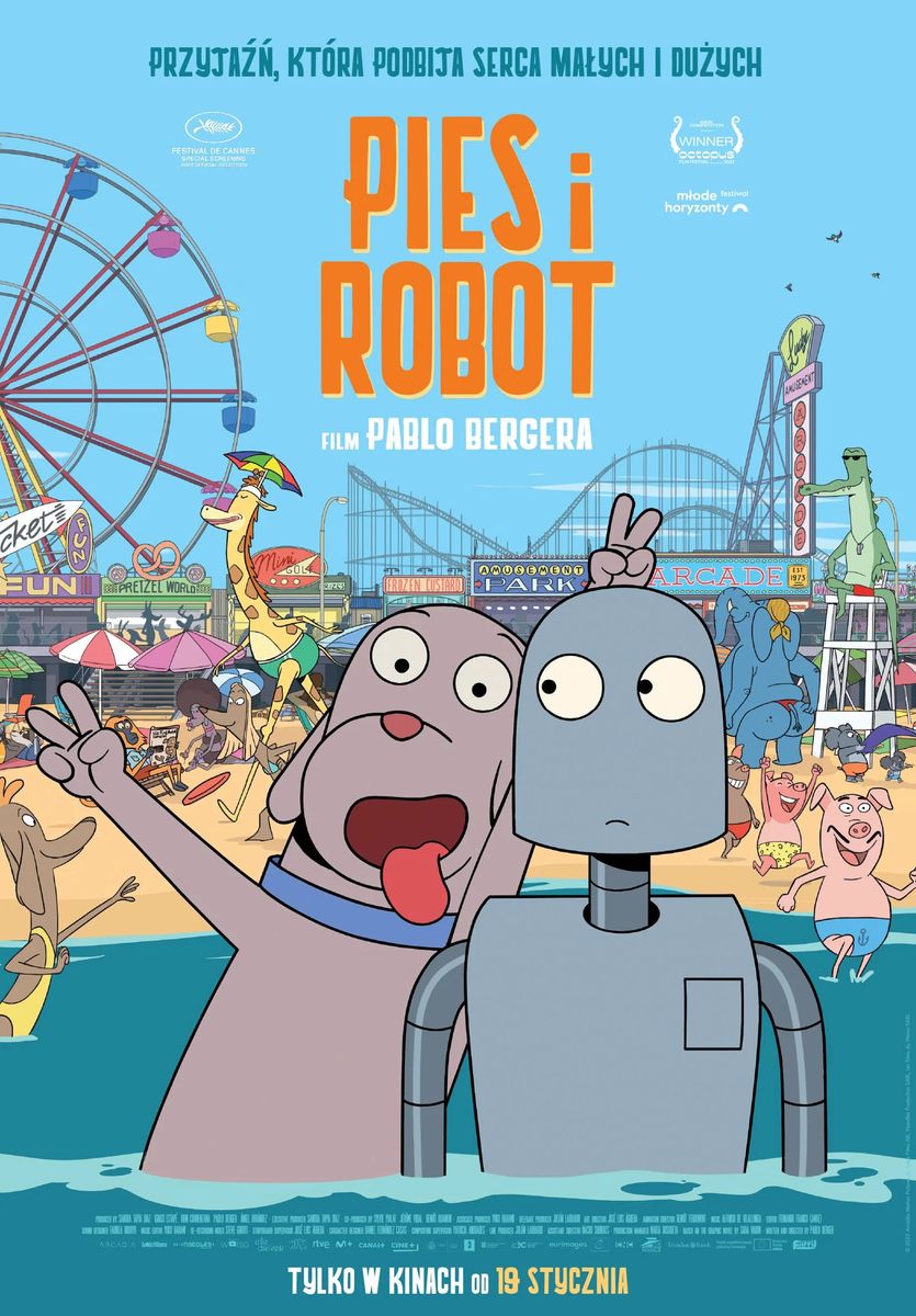 Grafika reklamowa w formie plakatu zapraszająca do kina na film PIES I ROBOT