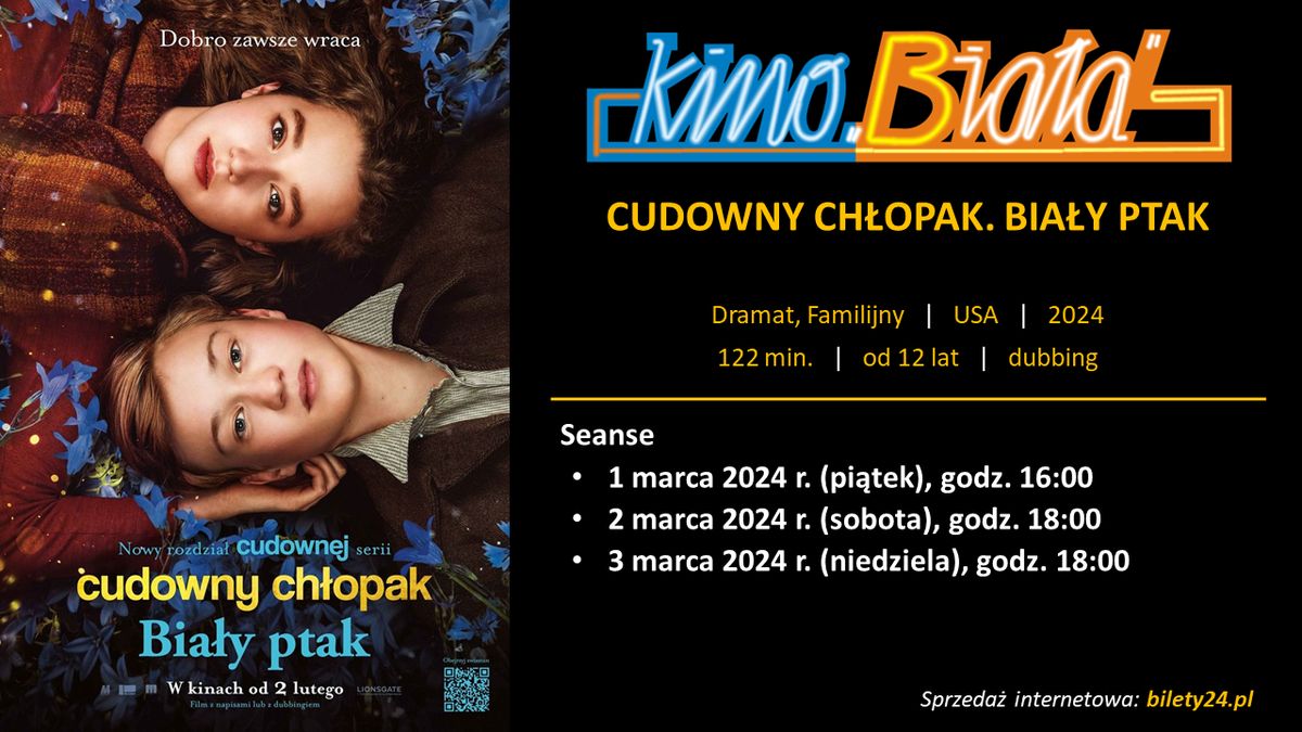 Grafika przedstawiająca harmonogram emisji filmu CUDOWNY CHŁOPAK. BIAŁY PTAK