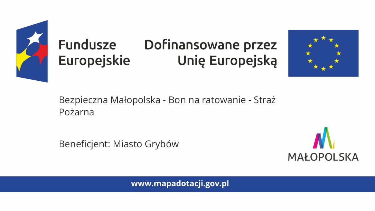 Tablica zawierająca zestawienie logotypów, nazwę realizowanego projektu, beneficjenta oraz adres internetowy www.mapadotacji.gov.pl