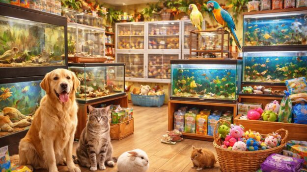 Kolorowy sklep zoologiczny - raj dla zwierząt