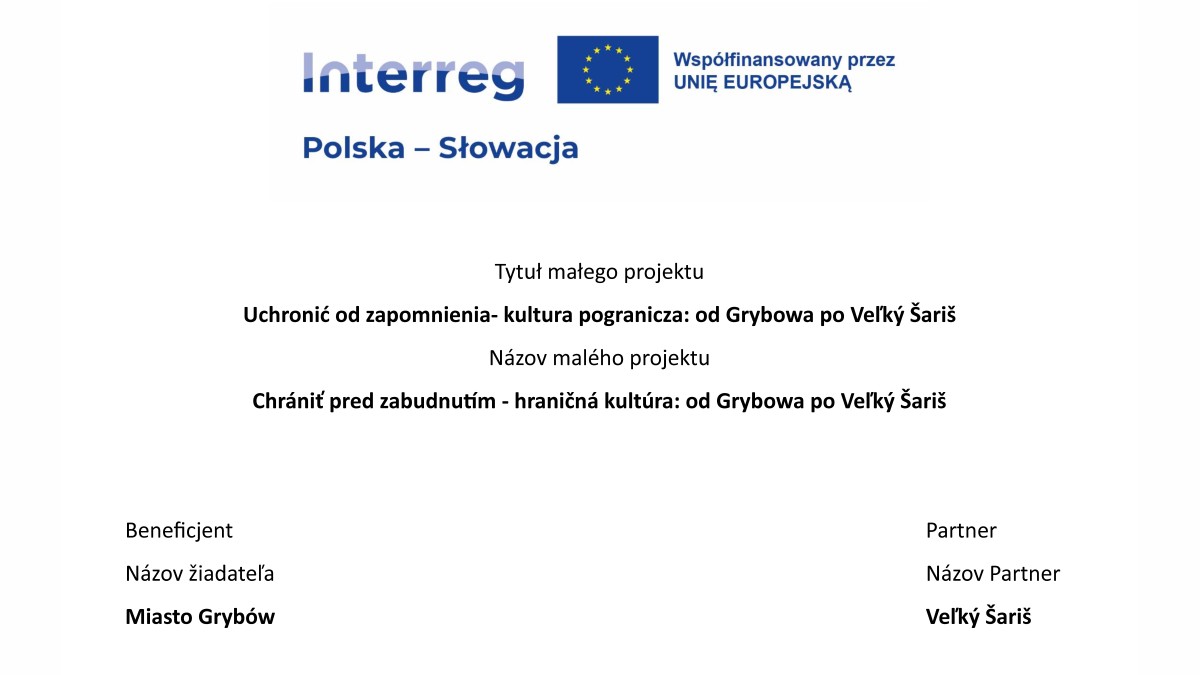 Grafika zawierająca logotyp Interreg PL-SK, nazwę programu, beneficjenta oraz partnera - w języku polskim i słowackim