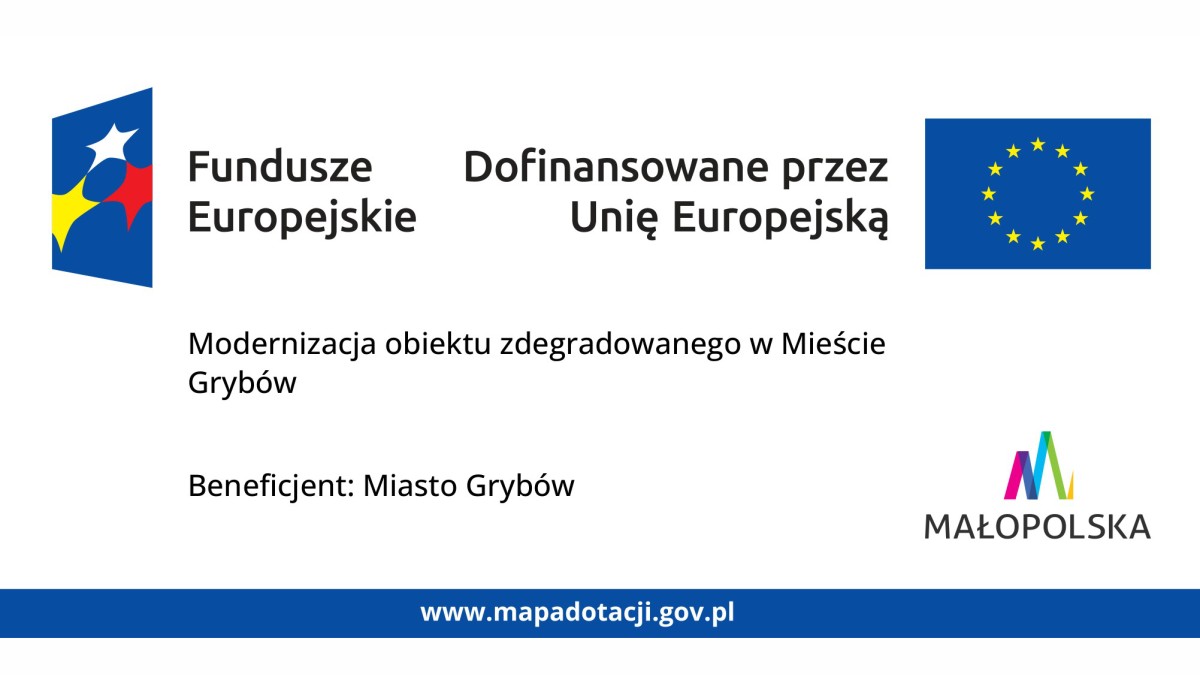 Grafika zawierająca zestawienie logotypów oraz podstawowe informacje realizowanego projektu (nazwa, beneficjent)