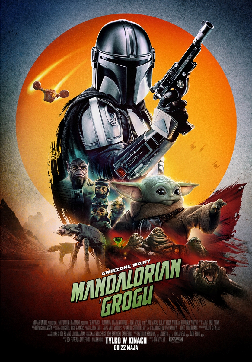 Grafika reklamowa w formie plakatu zapraszająca do kina na film GWIEZDNE WOJNY: MANDALORIAN I GROGU