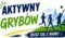 Grafika przedstawiająca postacie trzech sportowców i napis AKTYWNY GRYBÓW oraz RUSZ SIĘ Z NAMI