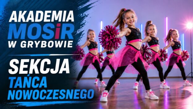 AKADEMIA MOSiR GRYBÓW: Nabór do sekcji tańca nowoczesnego Dziewczynki tańczą z pomponami. Napisy: Akademia MOSiR w Grybowie, Sekcja Tańca Nowoczesnego