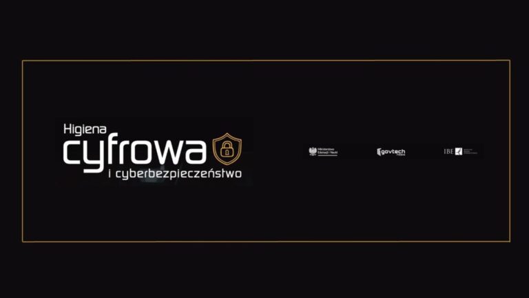 Higiena cyfrowa i cyberbezpieczeństwo Grafika „Higiena cyfrowa i cyberbezpieczeństwo” z logotypami instytucji na czarnym tle