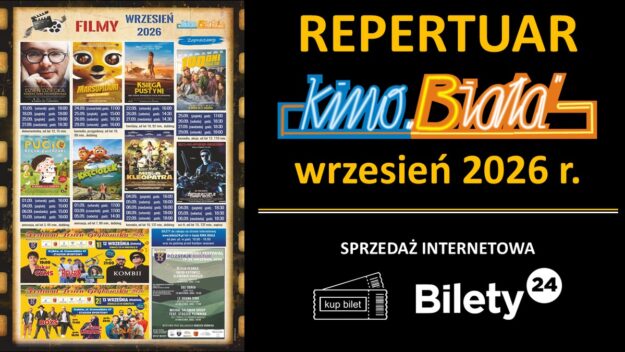 Kino „Biała” zaprasza: Wrzesień 2026 roku Grafika przedstawiająca harmonogram emisji filmów w Kinie „Biała": Wrzesień 2026 roku
